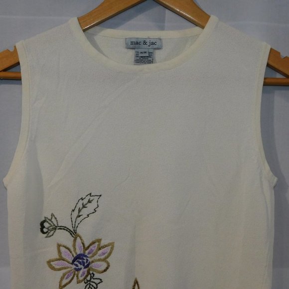 Mac & Jac off White Floral Sleeveless Tank  Top - Picture 5 of 8